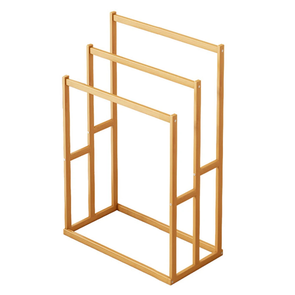 Wooden Vertical Towel Rack With 3 Hanging Crossbars For Bathroom
