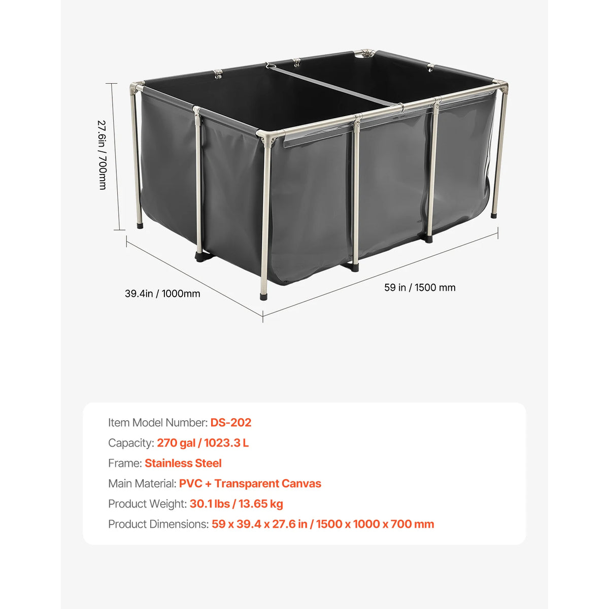 SucceBuy PVC Koi Pond Tank With Clear Viewing Panel
