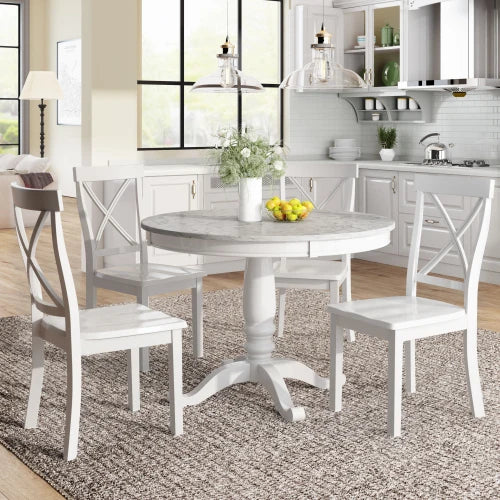 Solid Wood 5-Piece Dining Table Set for Four with Chairs