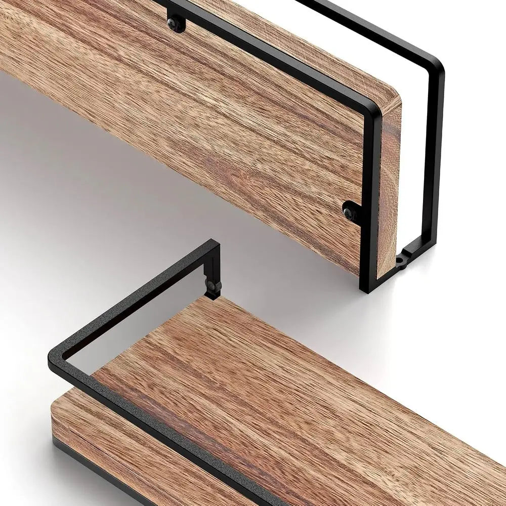 Floating Wood Wall Shelves Set Of 2 For Living Room