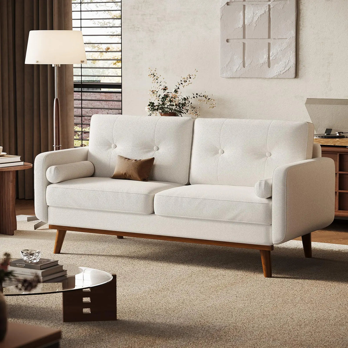 Studyset Mid Century Modern Linen Upholstered Loveseat Sofa