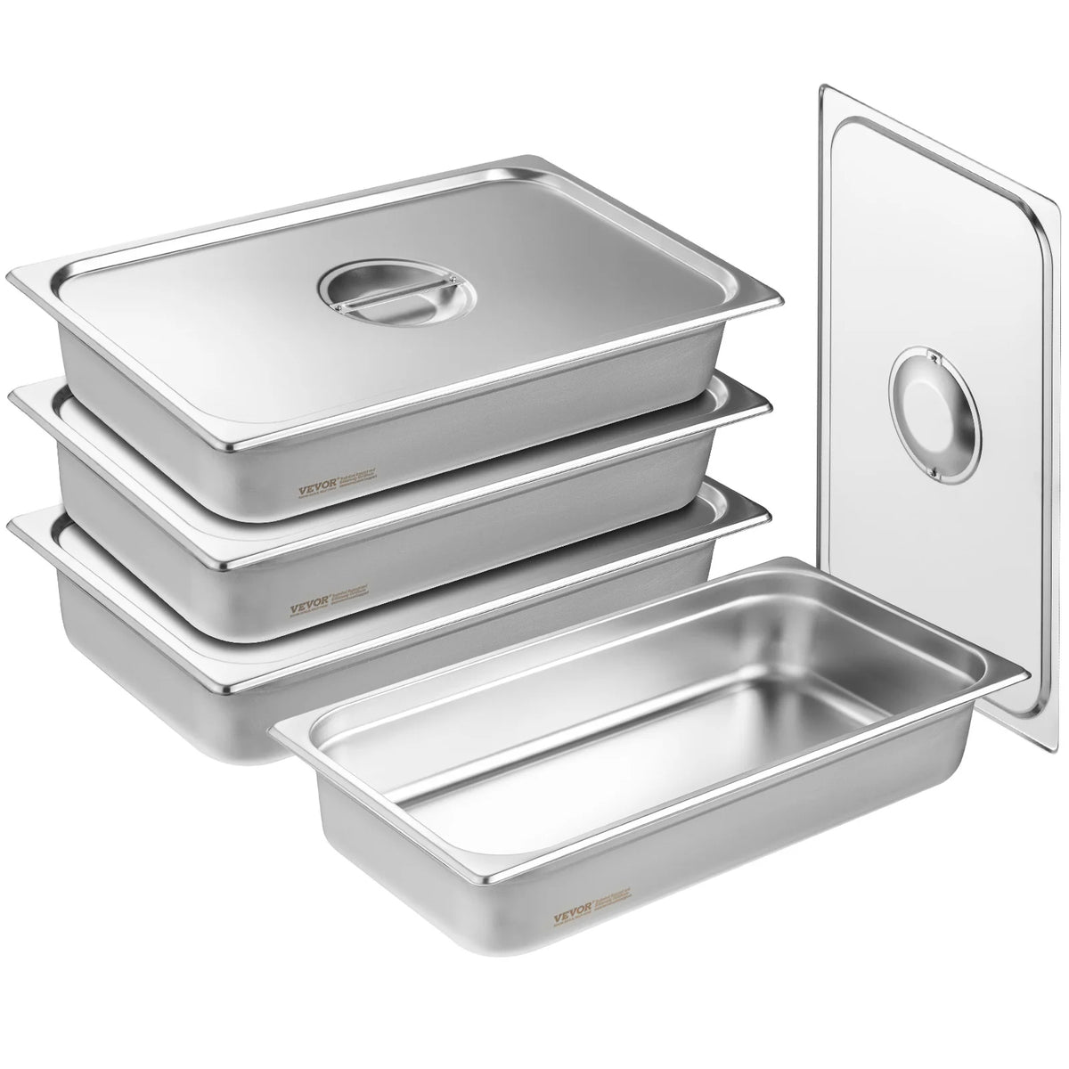 SucceBuy Four Pack Stainless Steel Steam Table Pans With Lids