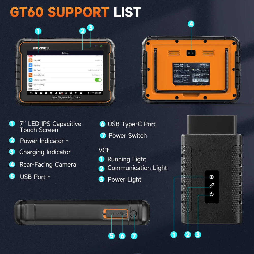 FOXWELL GT60 Bidirectional OBD2 Automotive Diagnostic Scanner With TPMS