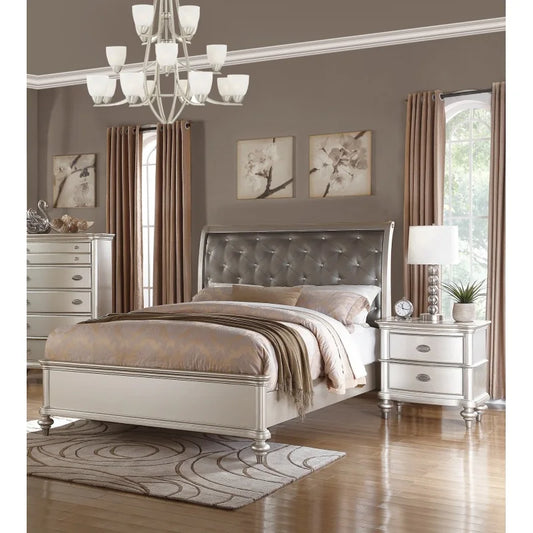 Glamorous 3Pc Bedroom Set Tufted Headboard With Nightstands