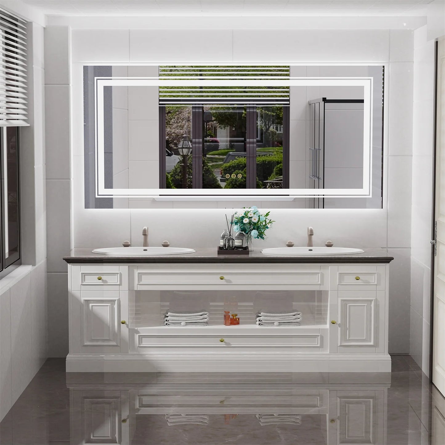 LED Backlit Bathroom Mirror Dual Lights AntiFog Memory Touch Button