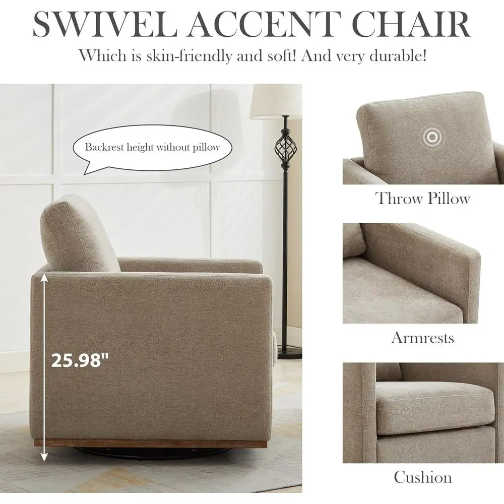 Swivel Accent Chair With Wavy Chenille Upholstery For Living Room