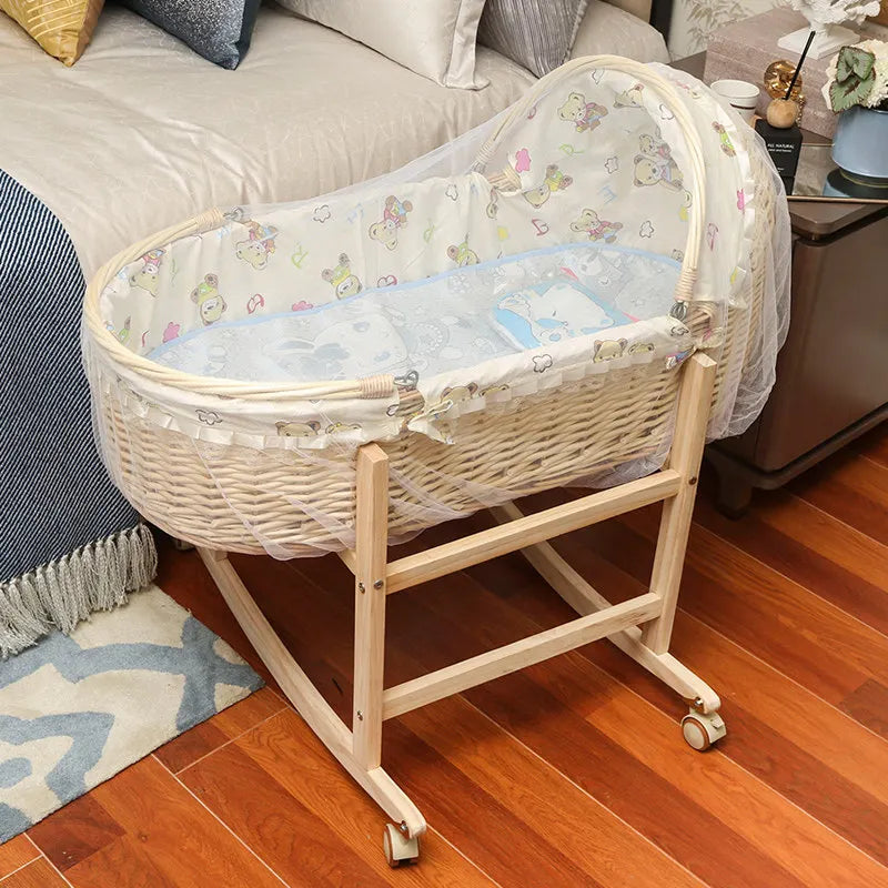Rattan Baby Basket Portable Cradle for Newborns Foldable and Lightweight