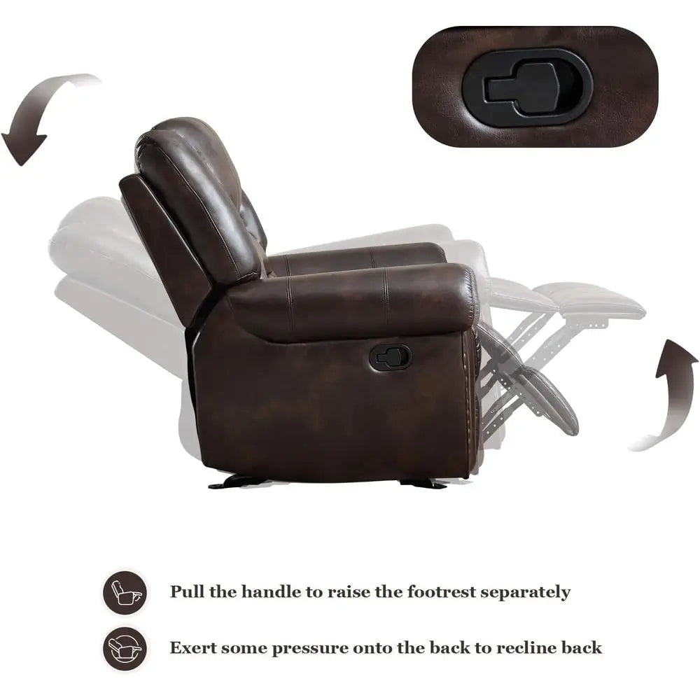 Leather Rocker Recliner Chair With Overstuffed Backrest And Armrests