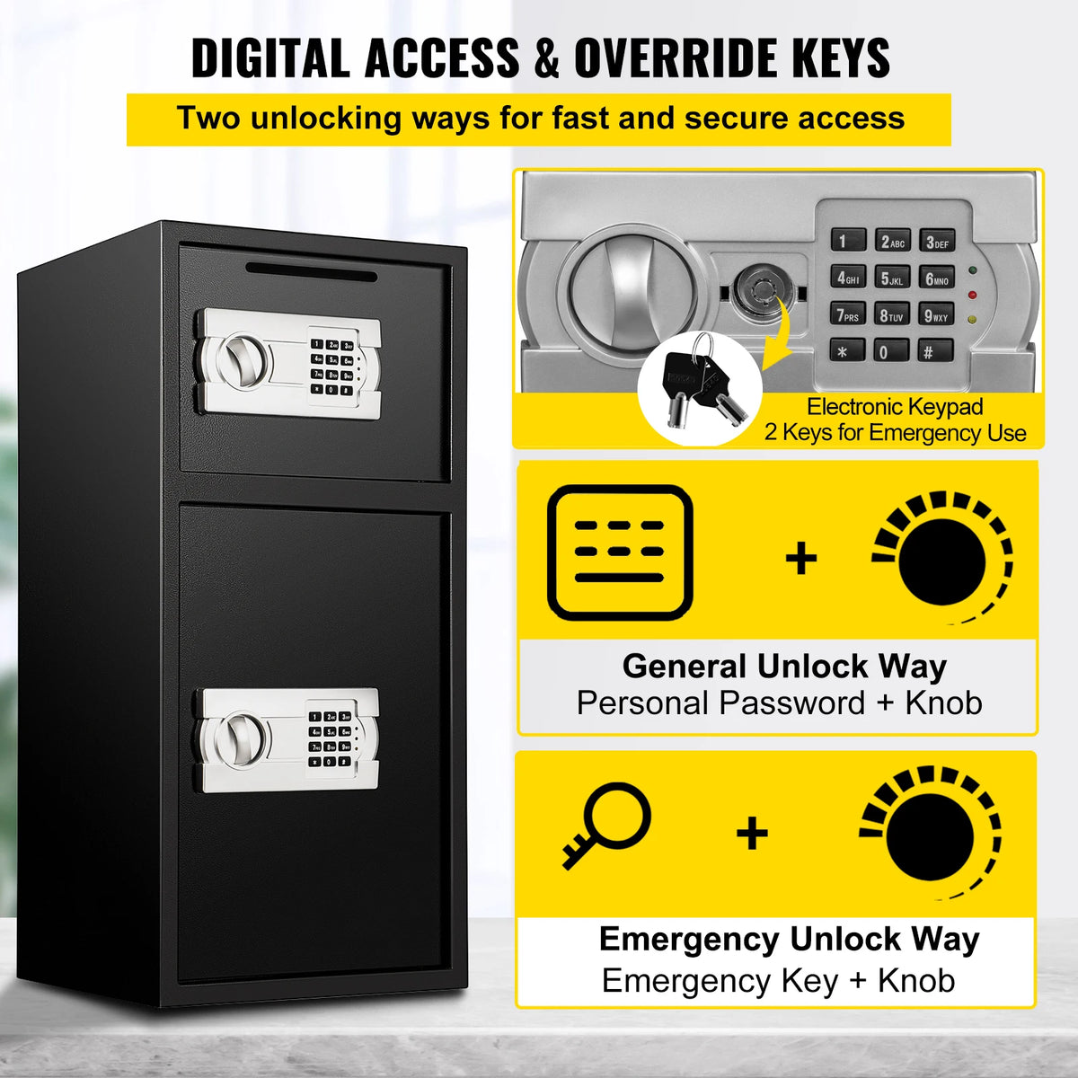 Electronic Steel Double Door Security Safe Featuring Hidden Vault