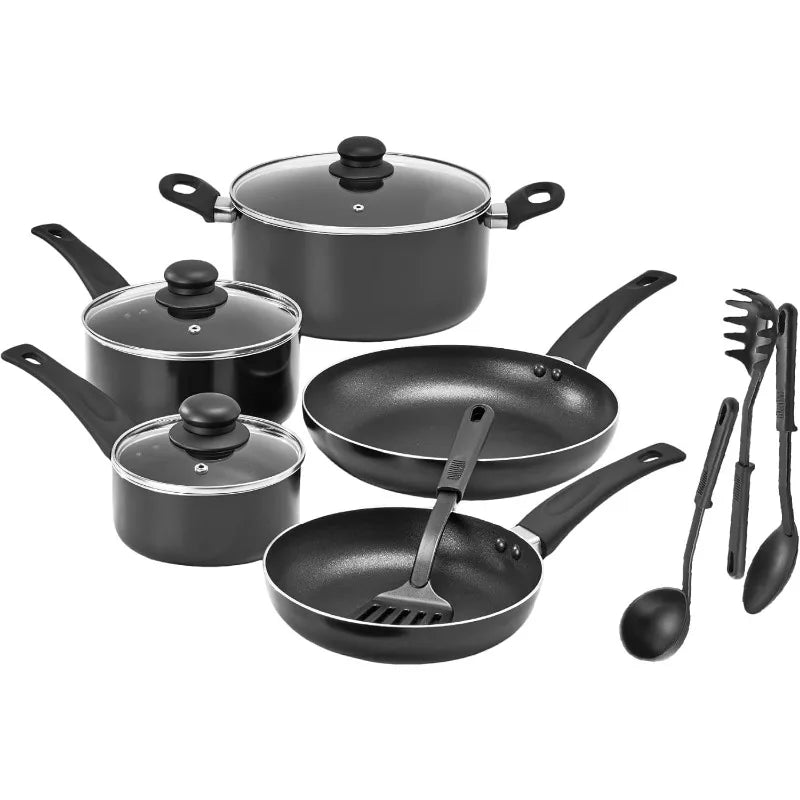 BELLA Nonstick Aluminum Cookware Set With Nylon Cooking Utensils