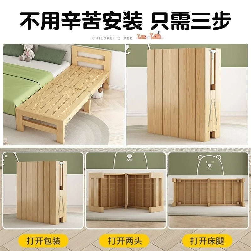 Solid Wood Baby Folding Bed With Guardrail for Children