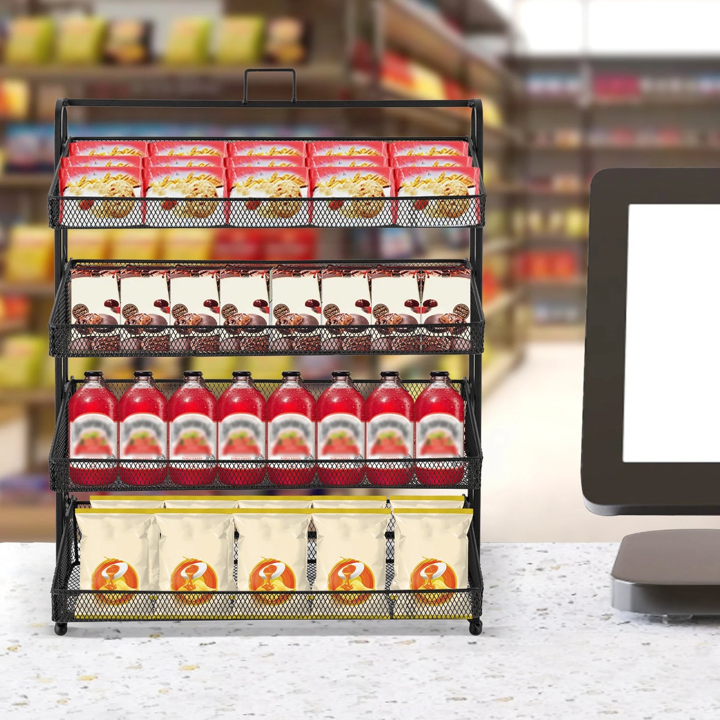 Bymaocar 4 Tier Candy Display Rack Storage Shelf for Office
