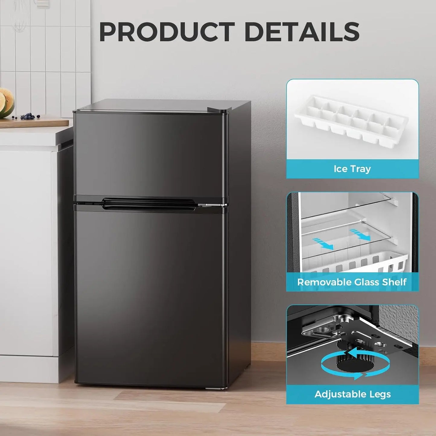 XMSJ Double Door Compact Refrigerator With Freezer For Bedroom