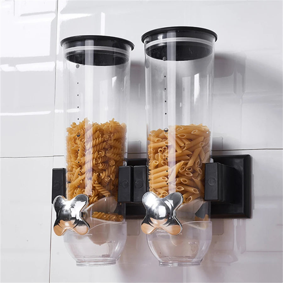 Wall Mounted 2 Barrel Cereal Dispenser For Grains And Beans