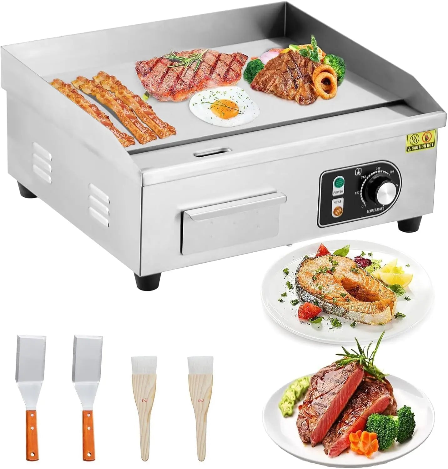 XMSJ 1500W Commercial Stainless Steel Electric Griddle Adjustable Temperature