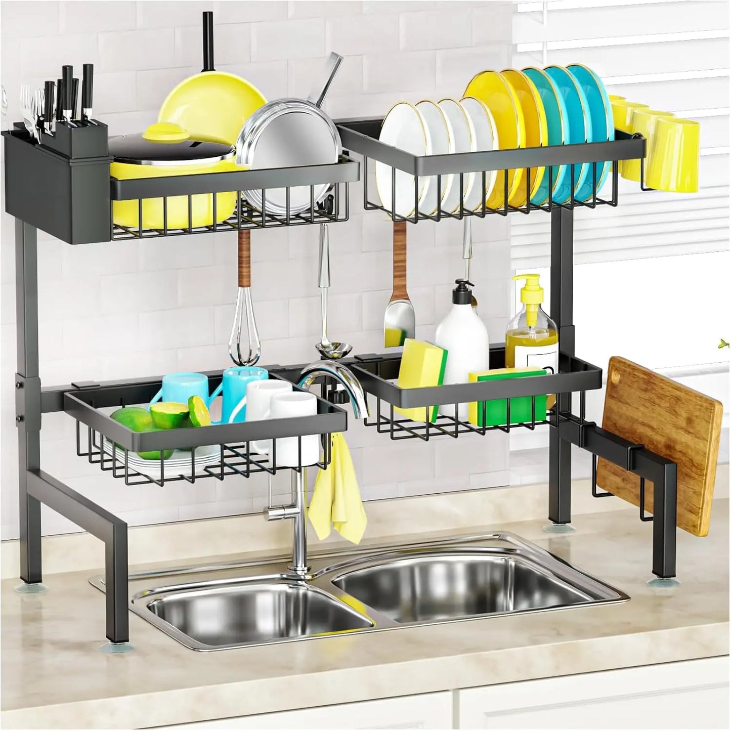 Over The Sink Dish Drying Rack 2 Tier Four Baskets