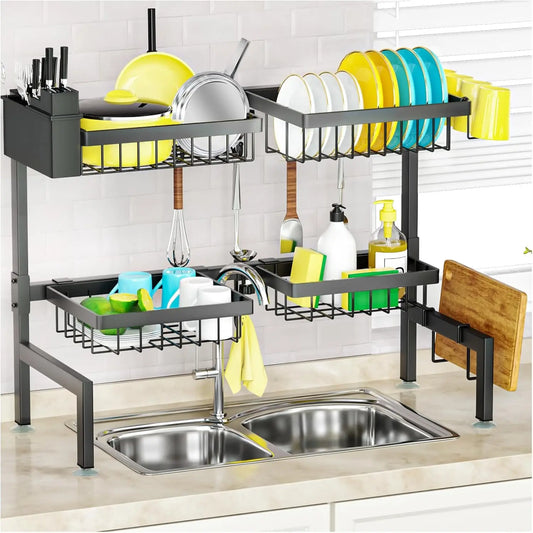 Over The Sink Dish Drying Rack 2 Tier Four Baskets