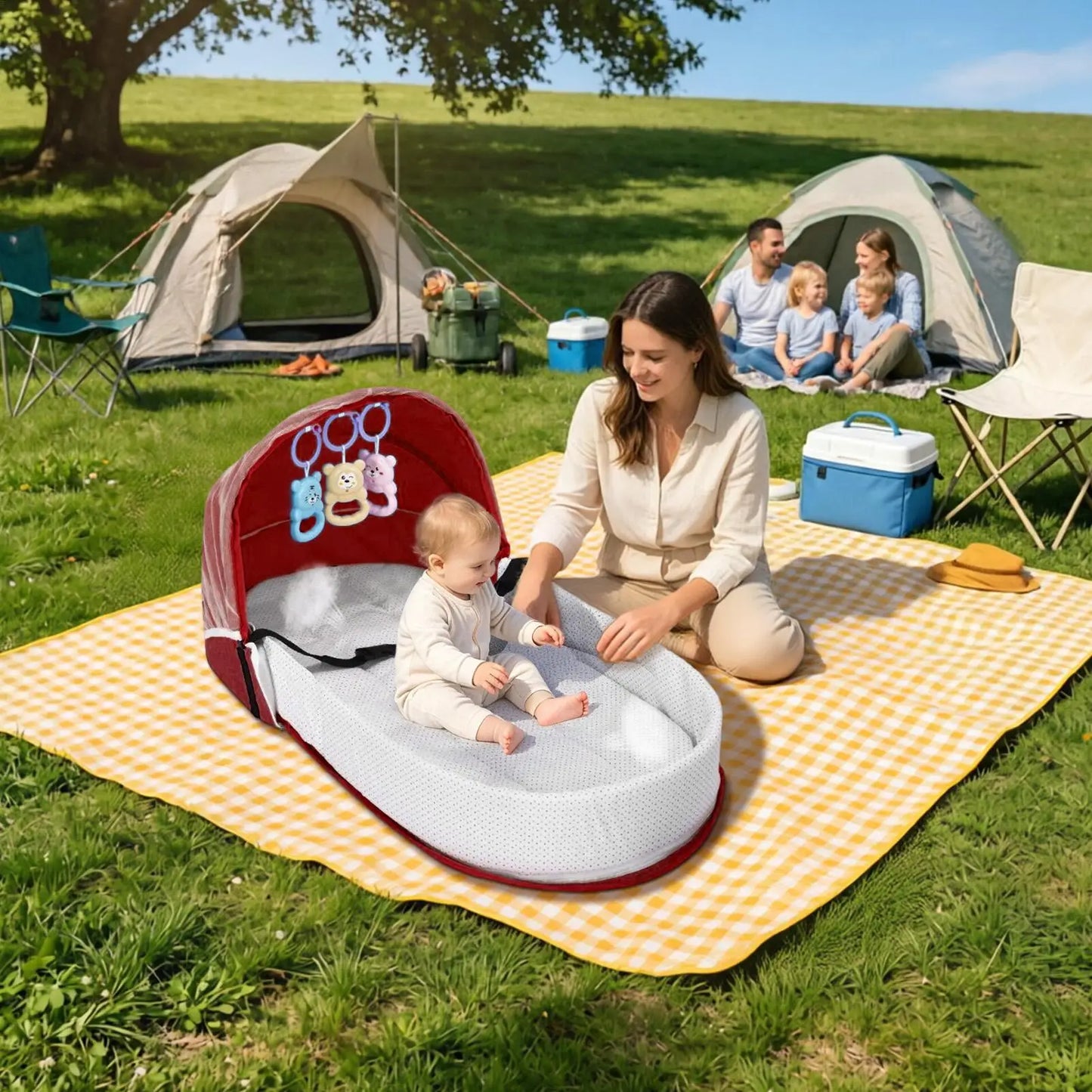 Portable Kids Travel Bed Lightweight Crib With Fly Net Camping