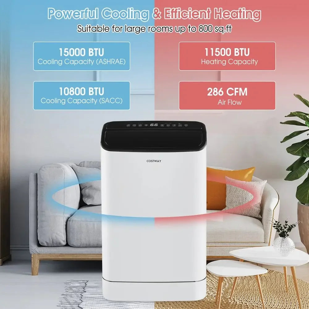 15000 BTU Portable Air Conditioner With Heat Auto Swing Dehumidifier
