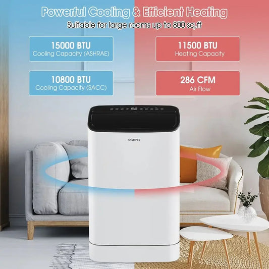 15000 BTU Portable Air Conditioner With Heat Auto Swing Dehumidifier