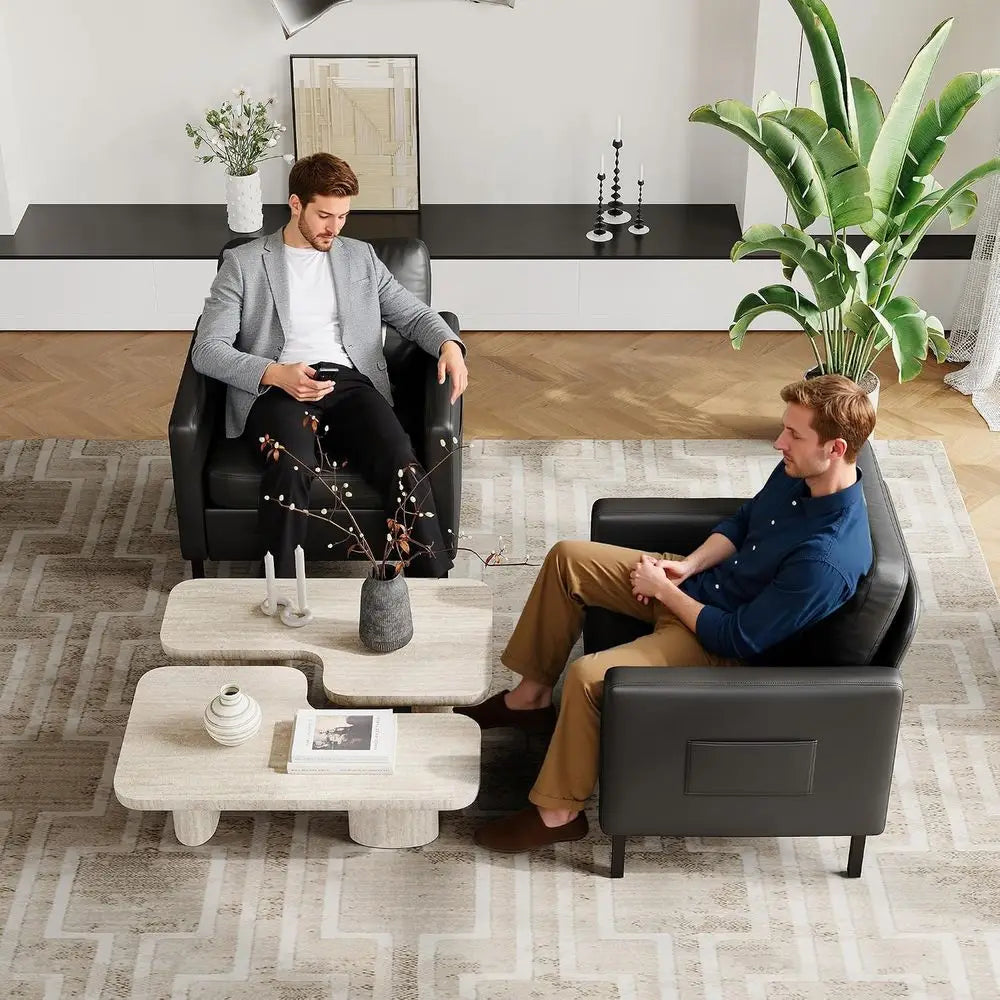 Faux Leather Accent Chairs With Arms Metal Frame For Living Room