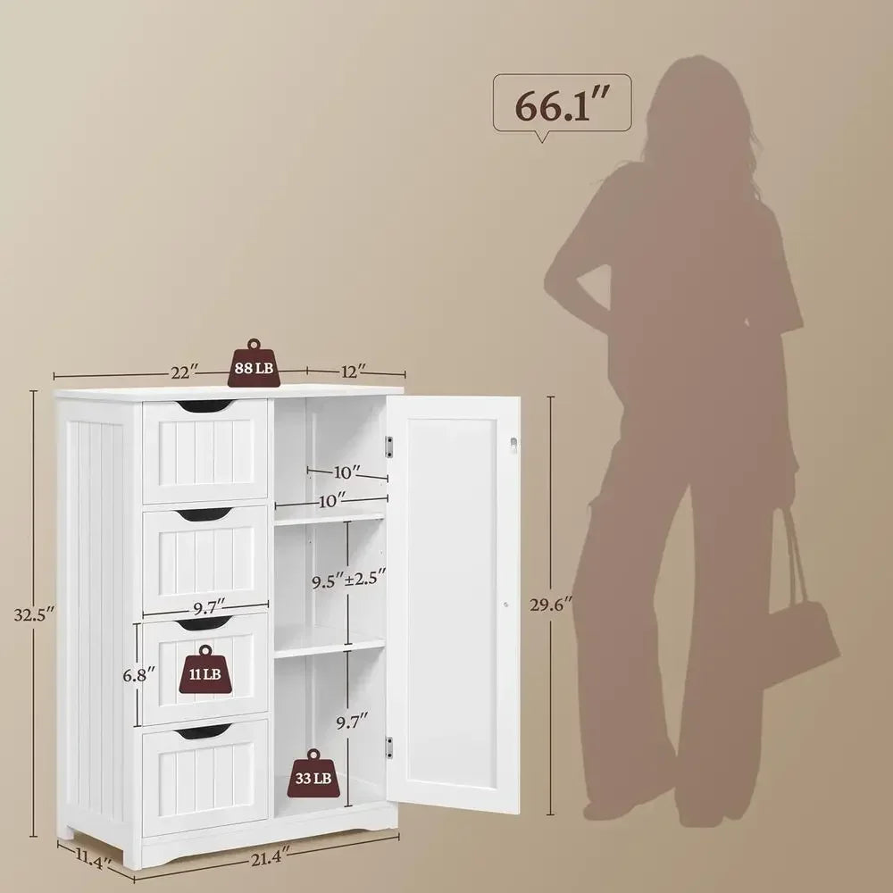 Wooden Floor Cabinet With Four Drawers And One Cupboard