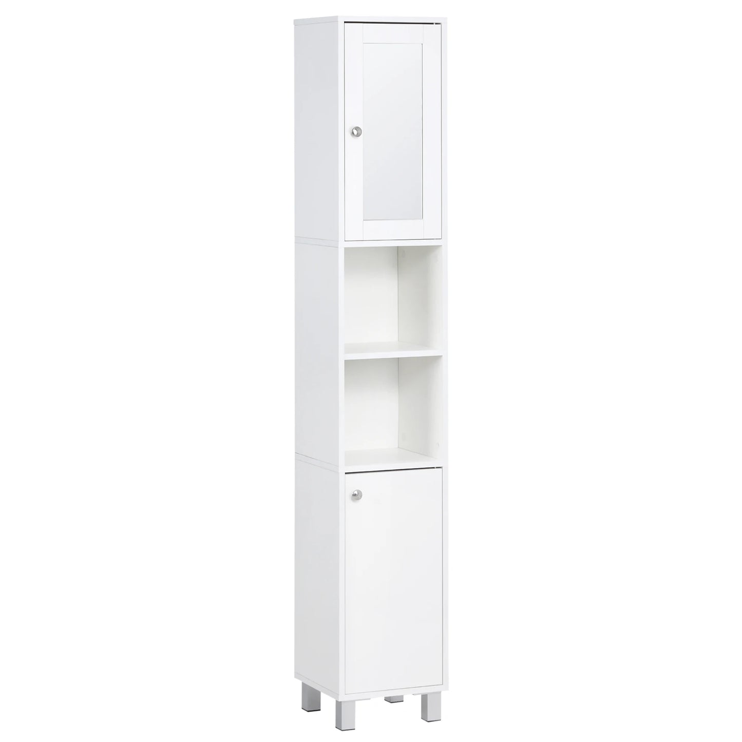 KLEANKIN Tall Freestanding Bathroom Storage Cabinet With Mirror And Adjustable Shelves