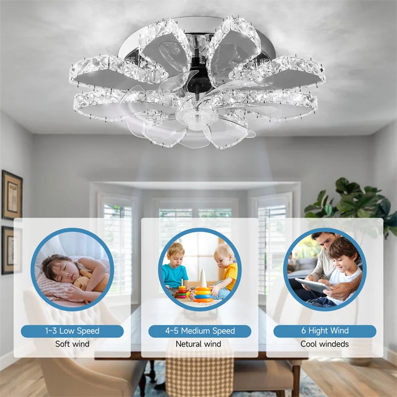 GreeLustr Retractable Crystal Ceiling Fan With Remote
