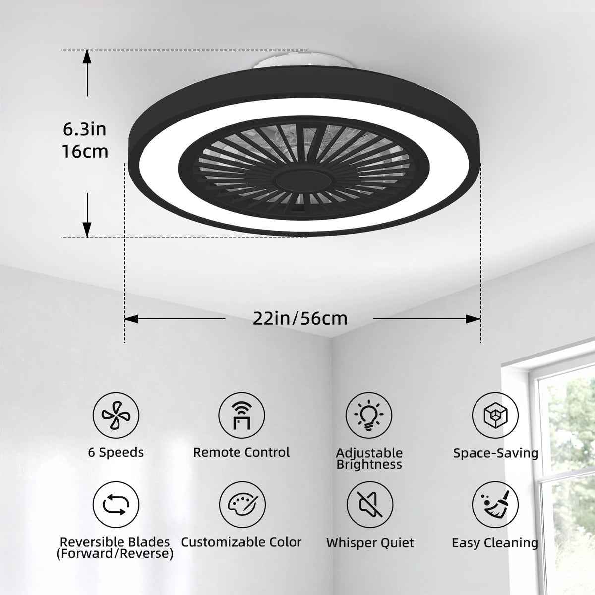 Silent Ceiling Fan With Light Reversible DC Motor Remote Control