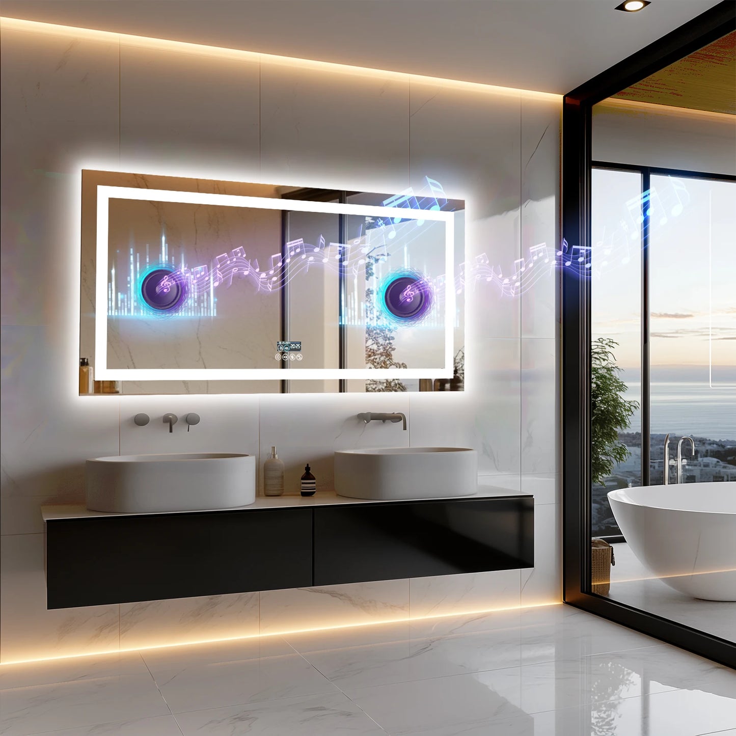 Wisfor LED Bathroom Mirror With Dual Lights And Bluetooth