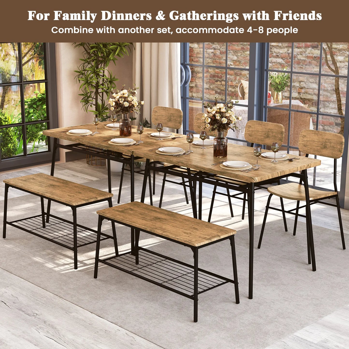 HOMASIS 4 Piece Dining Table Set Bench And Two Chairs