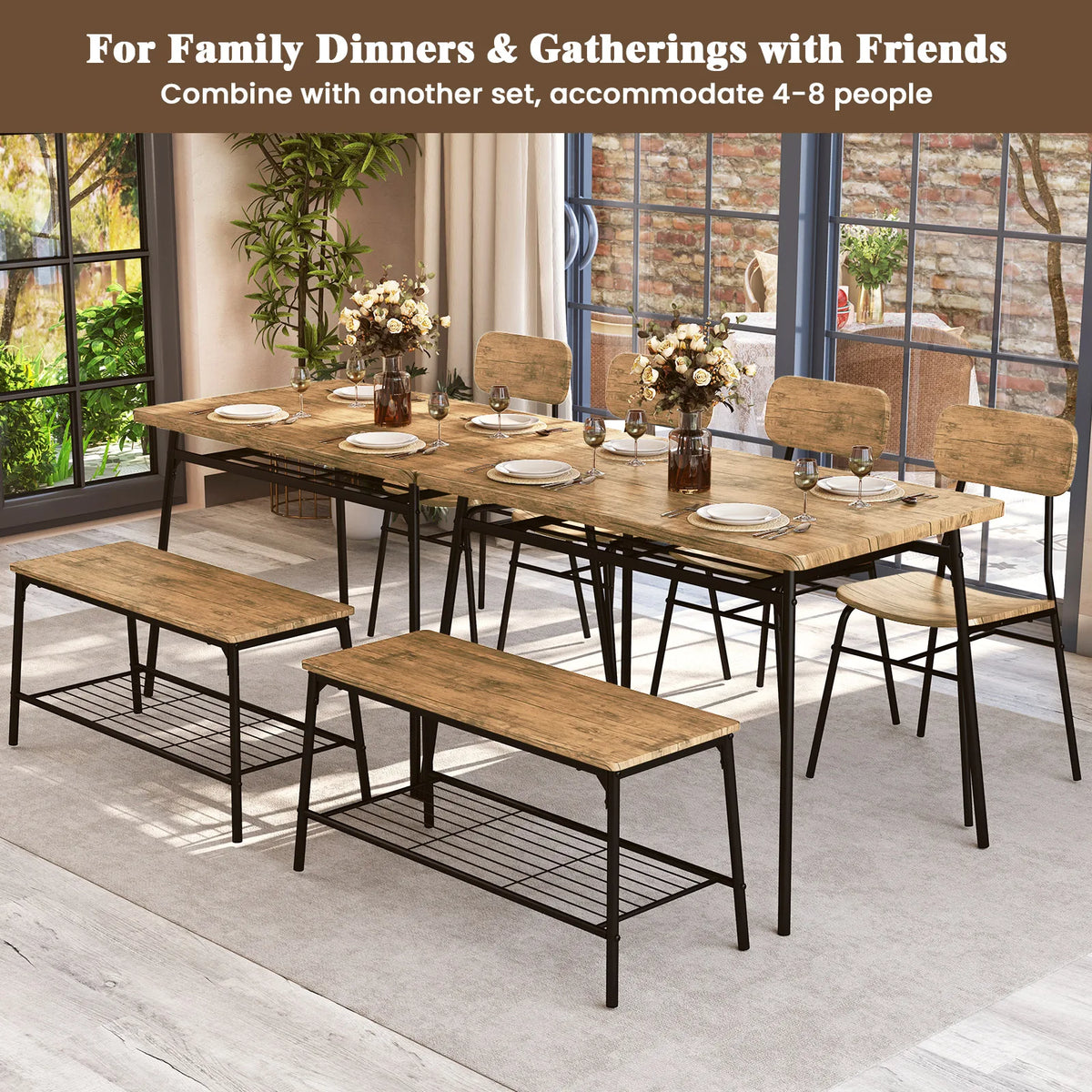 Homasis Dining Table Set With Bench And Two Chairs