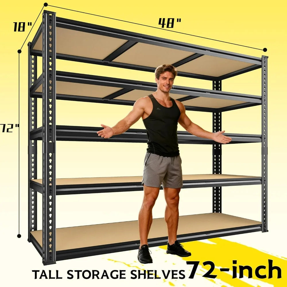 Heavy Duty Garage Shelving With Five Adjustable Metal Tiers