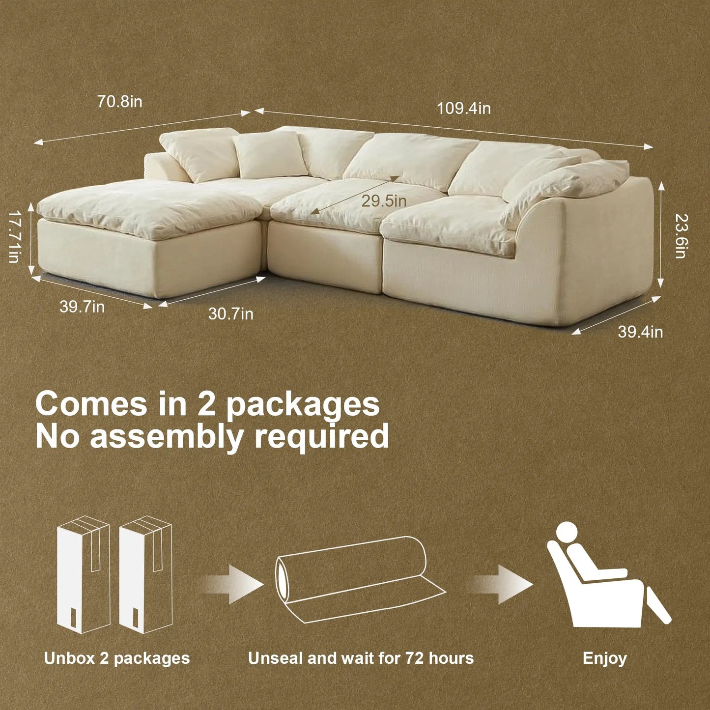Yeflixvrau Modern Cloud L Shaped Chenille Fabric Sofa Modular Sectional Ottoman