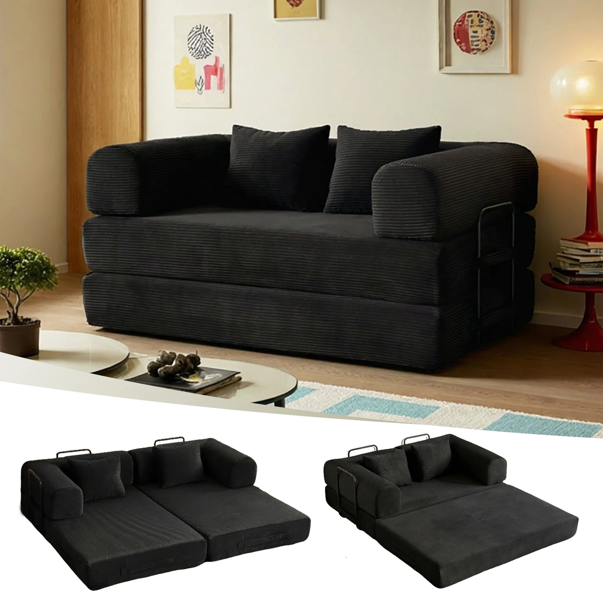 THOLASIS Convertible Cloud Floor Sofa Bed with Sponge Cushion