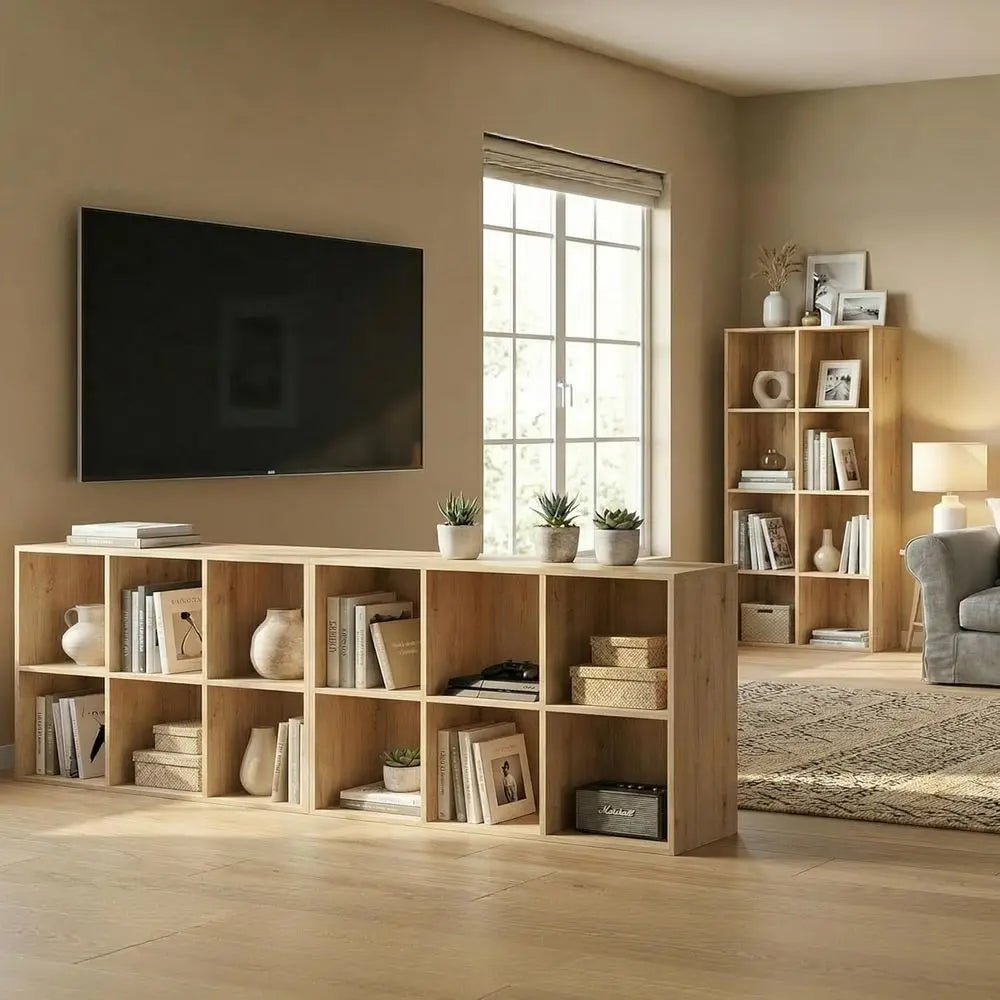 12 Cube Wooden Storage Organizer With Reversible Shelves And Back Panel