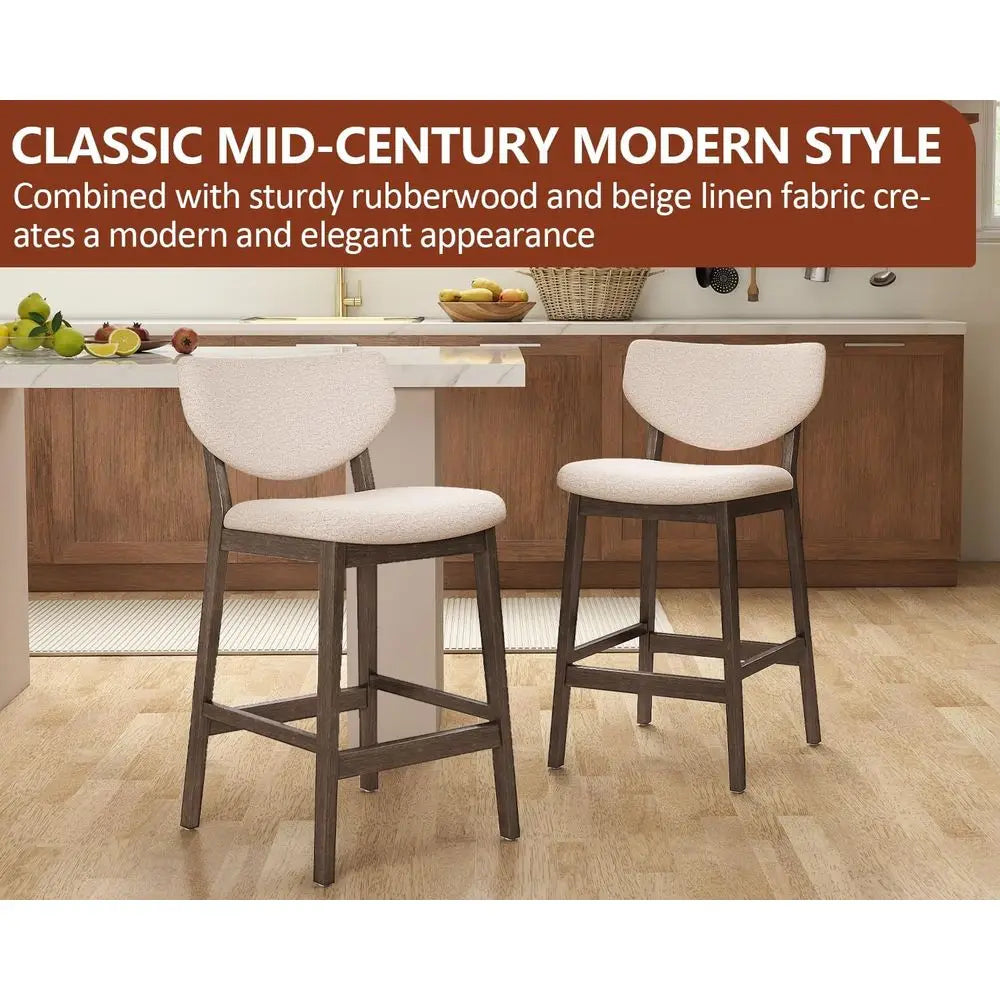 Upholstered Counter Height Bar Stools With Backrests And Wood Legs