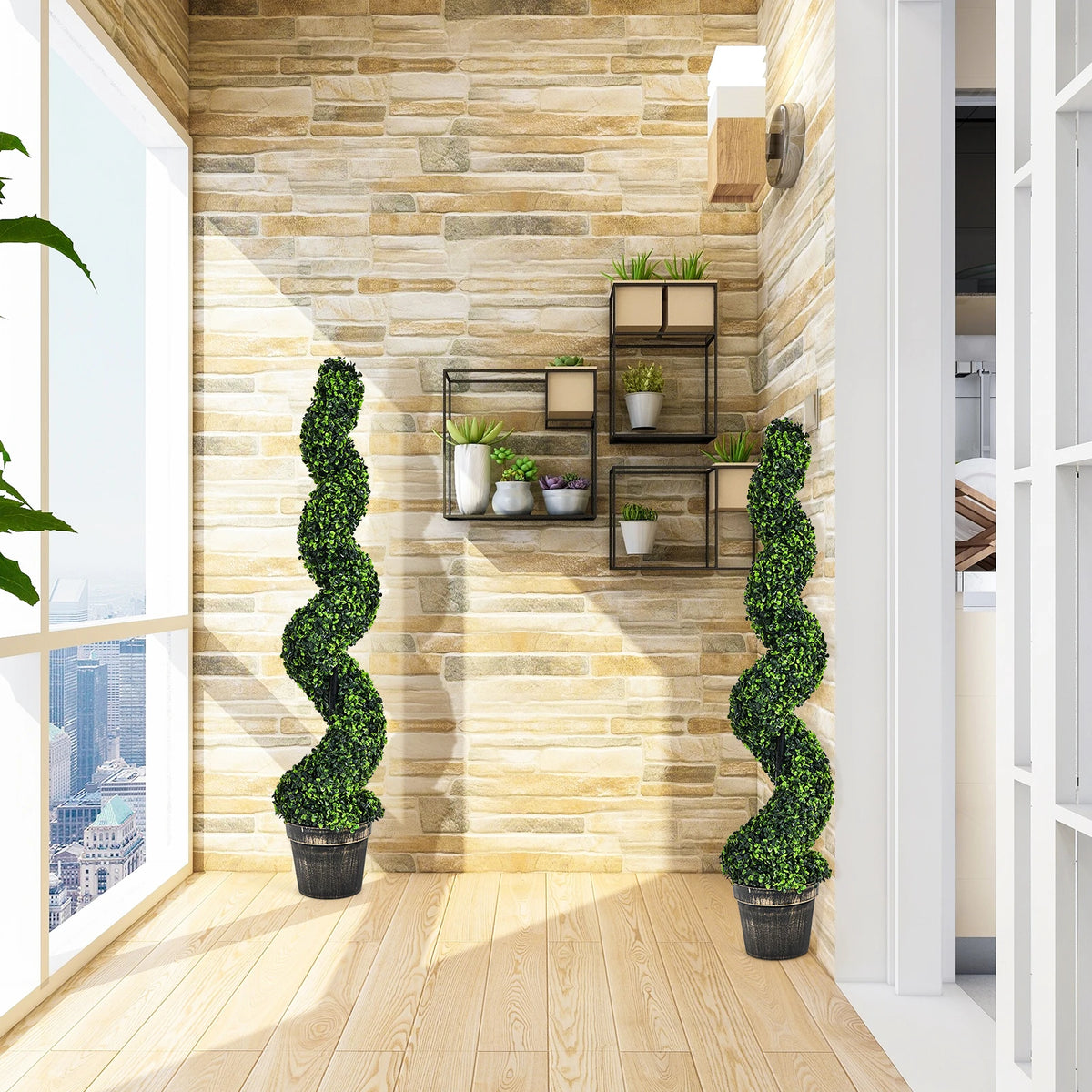 LIFEZEAL Artificial Spiral Boxwood Topiary Trees Indoor Outdoor Decor