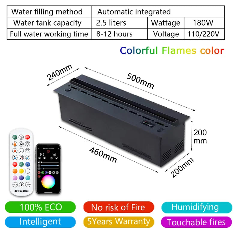 AFLYEVER Atomizing Fireplace Simulated Flame Humidifier With Remote