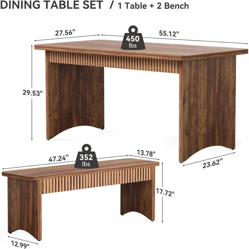 Farmhouse Dining Table Set With Benches For Family Rooms