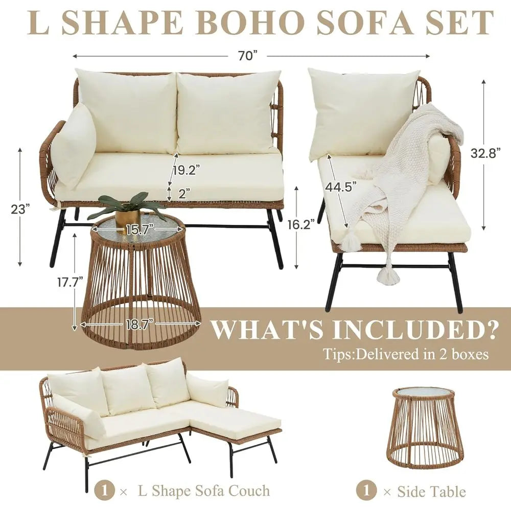 Outdoor Patio Sofa Set Rattan Wicker Conversation Couch