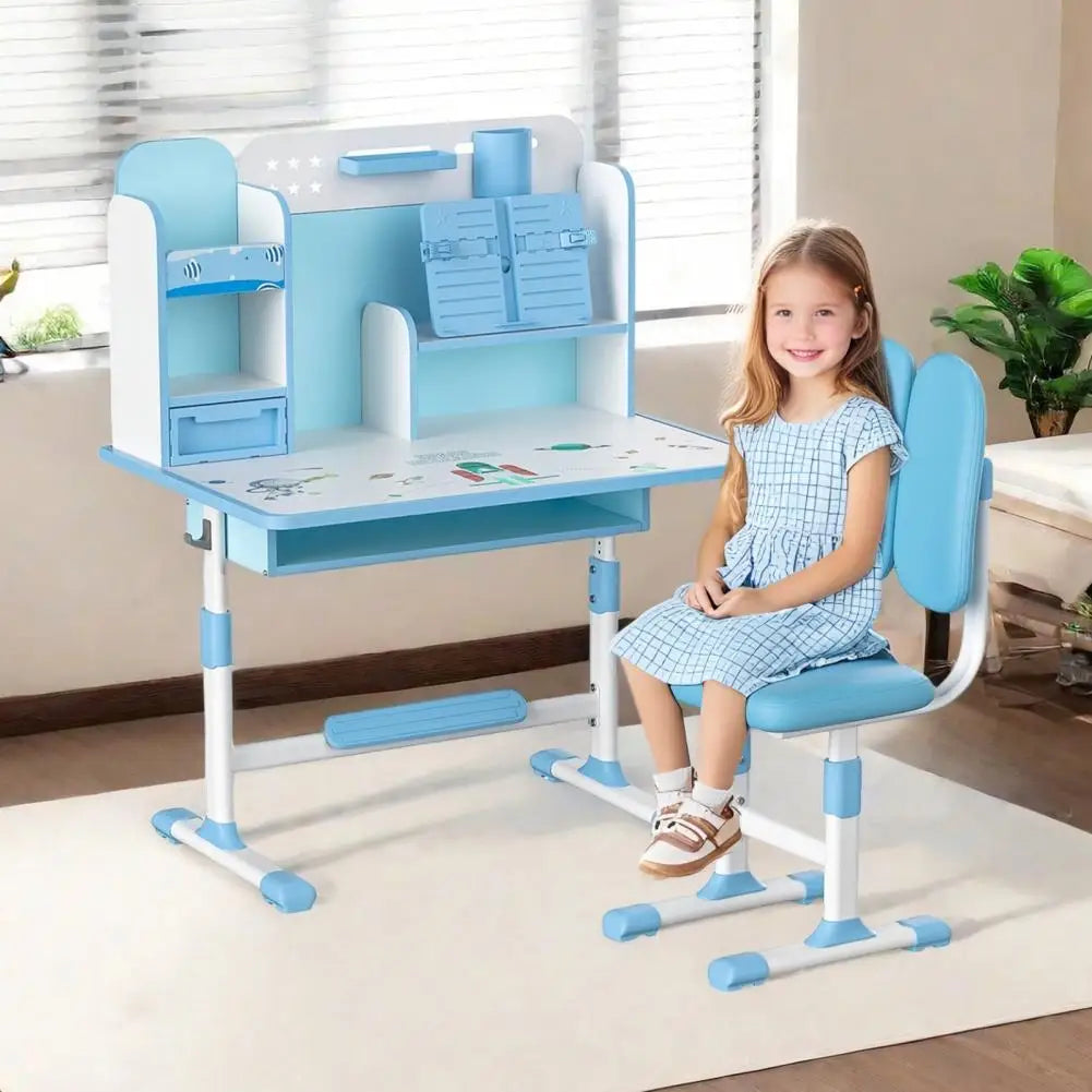 Two Piece Kids Cartoon Desk Chair Set With Bookstand