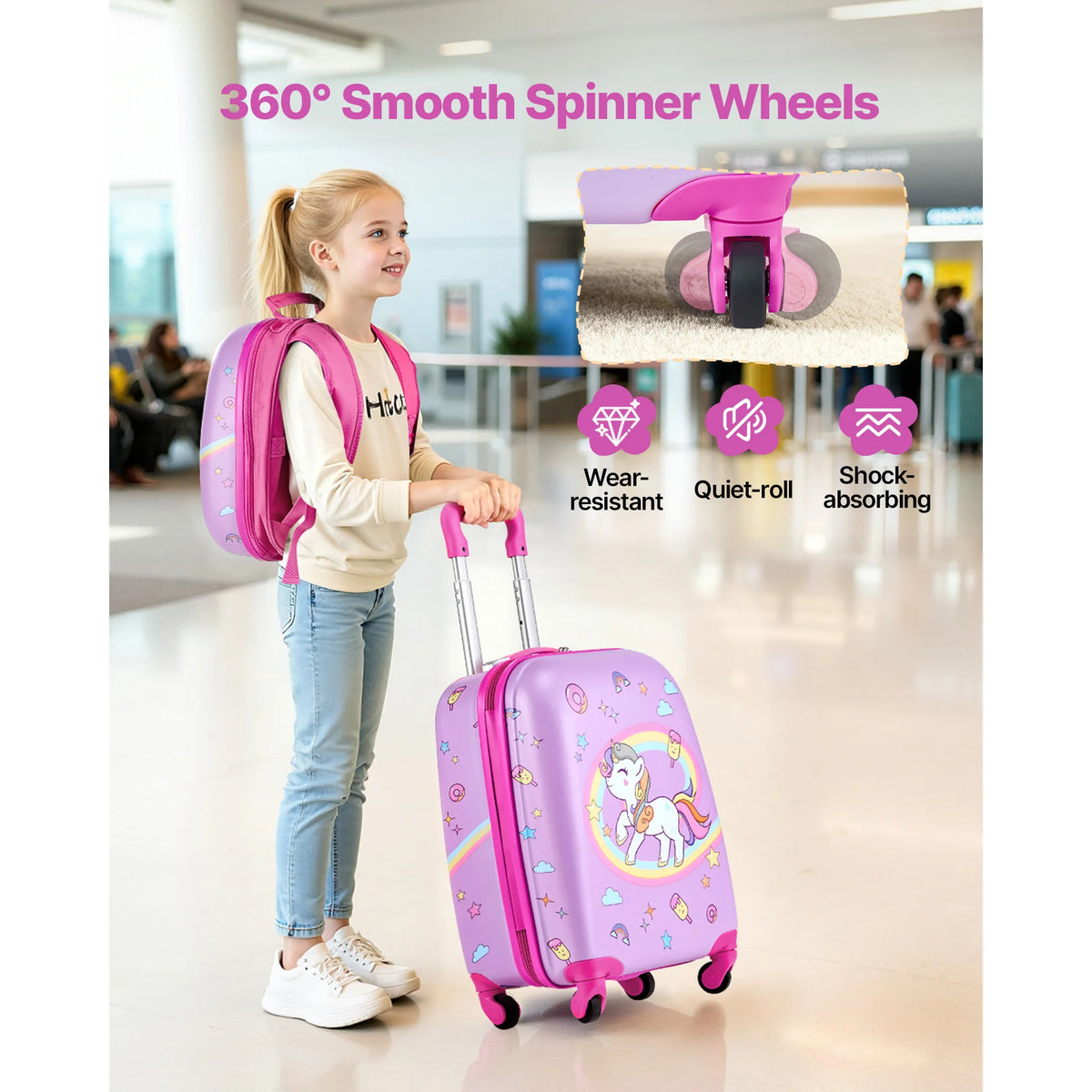 Unicorn Luggage Set With Rolling Suitcase And Hard Shell Backpack