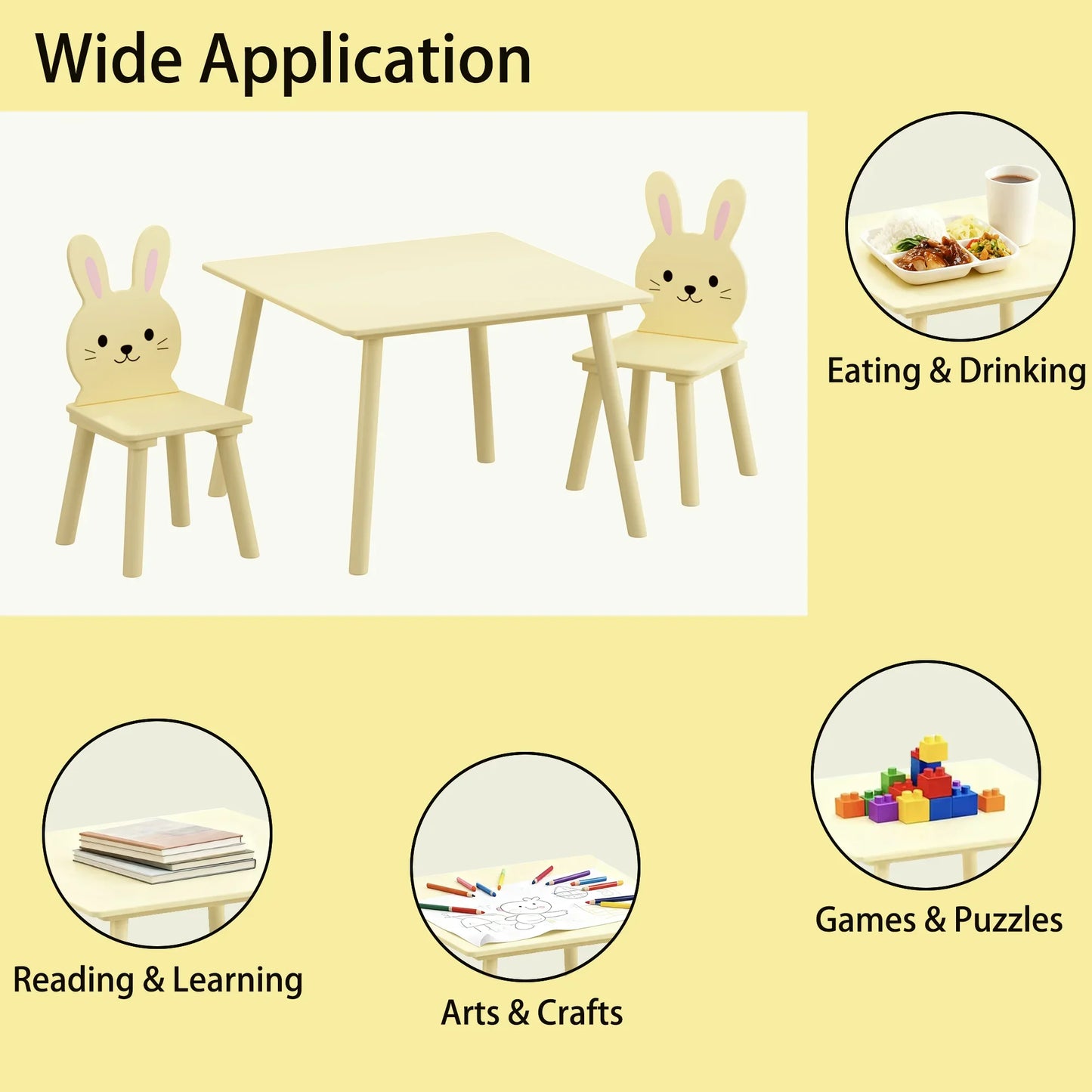 Kids Bunny Table and Chair Set for Toddlers Wooden Design