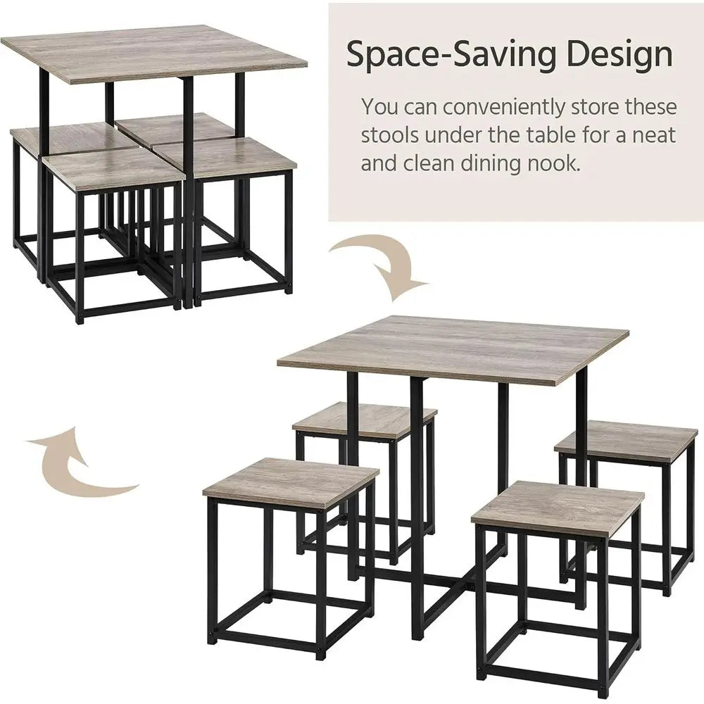 Ticify Industrial Dining Table Set For 4 With Space Saving