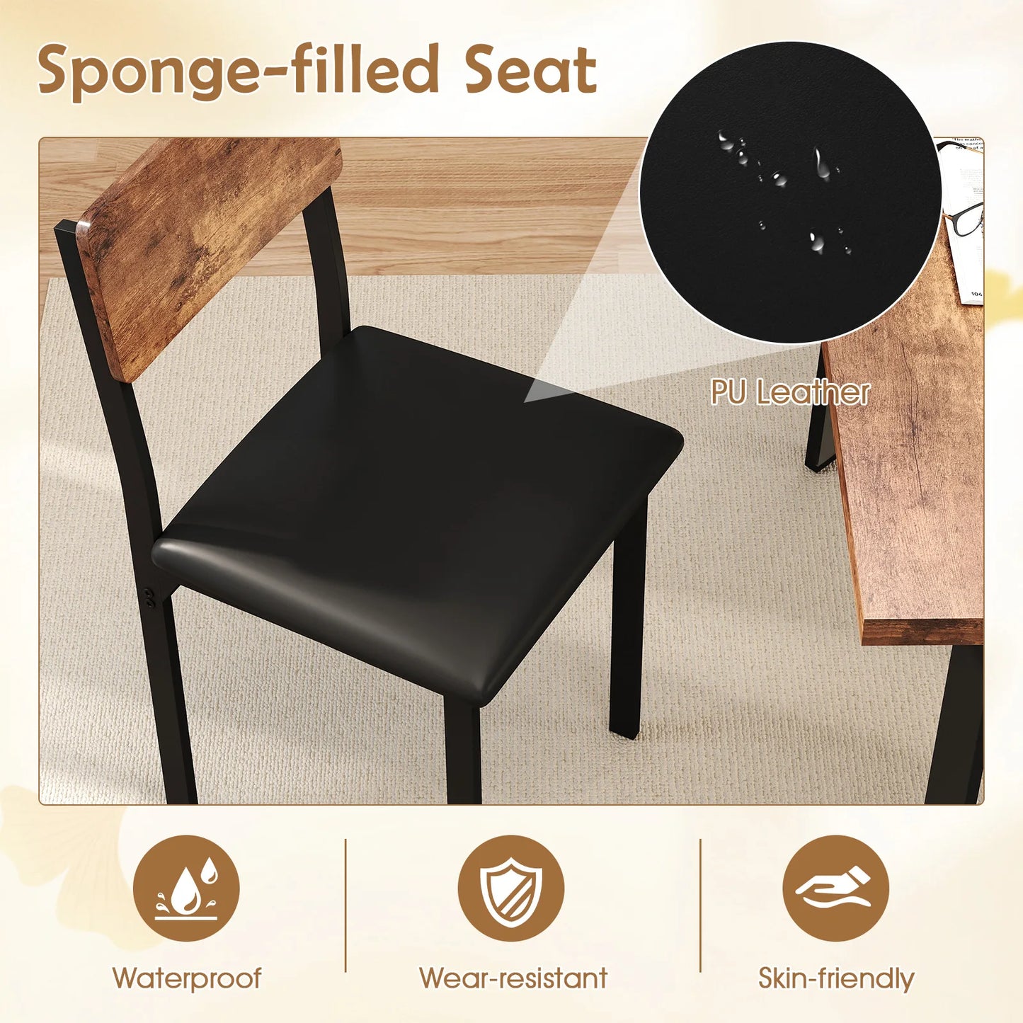 HOMASIS 5 Piece Dining Set For 4 With Wooden Tabletop