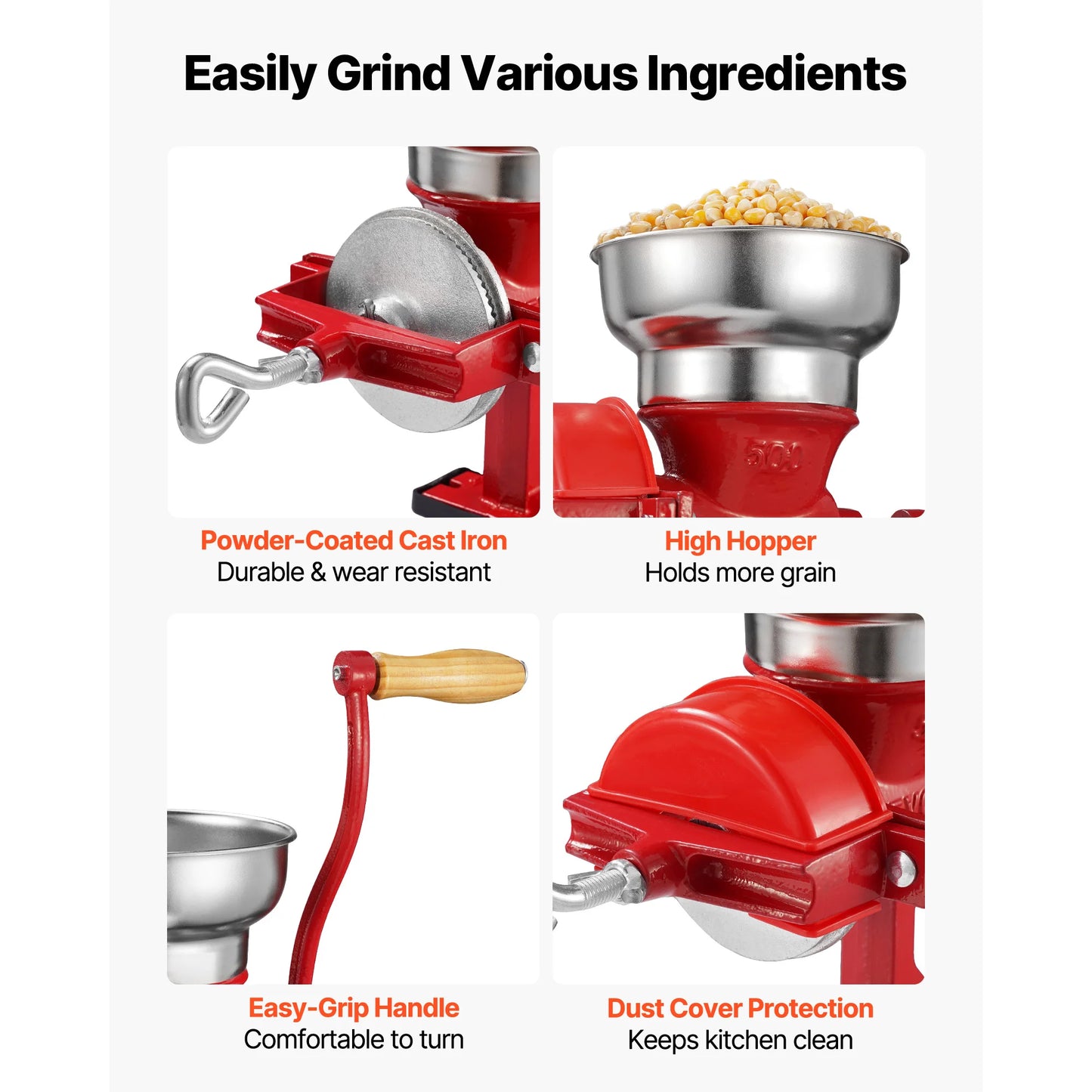 SucceBuy Manual Grain Mill With Low Hopper Hand Crank Clamp