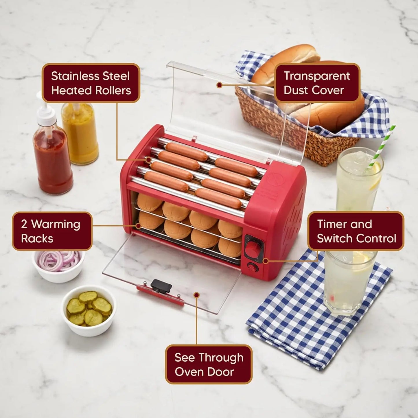 XMSJ Hot Dog Roller Toaster Oven With 30 Minute Timer