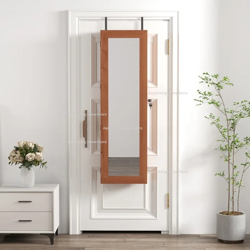 Solid Wood Jewelry Armoire With Full-Length Mirror And LED Lights