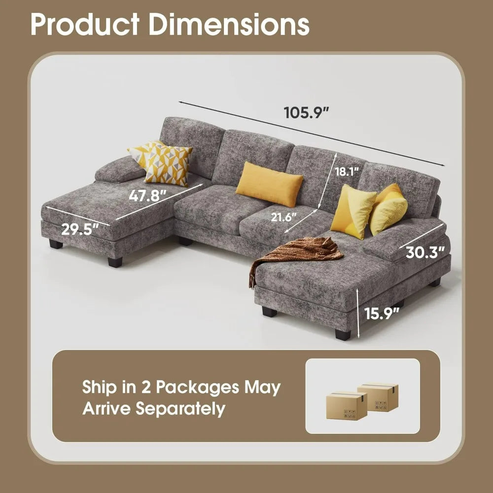 Furmax U Shaped Sectional Sofa Set With Linen Fabric